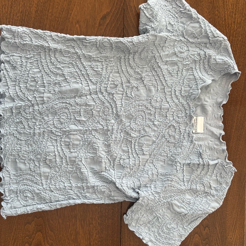 Light Blue Textured Short Sleeve Top